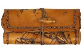 MR Drehertasche Leder braun antik Pyrografie...