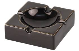 Zigarrenascher Keramik schwarz gl&auml;nzend Goldrand 4...