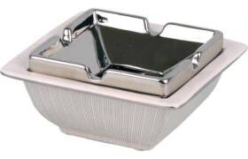 Salon-Ascher eckig Keramik weiß Silberdekor 12,5cm
