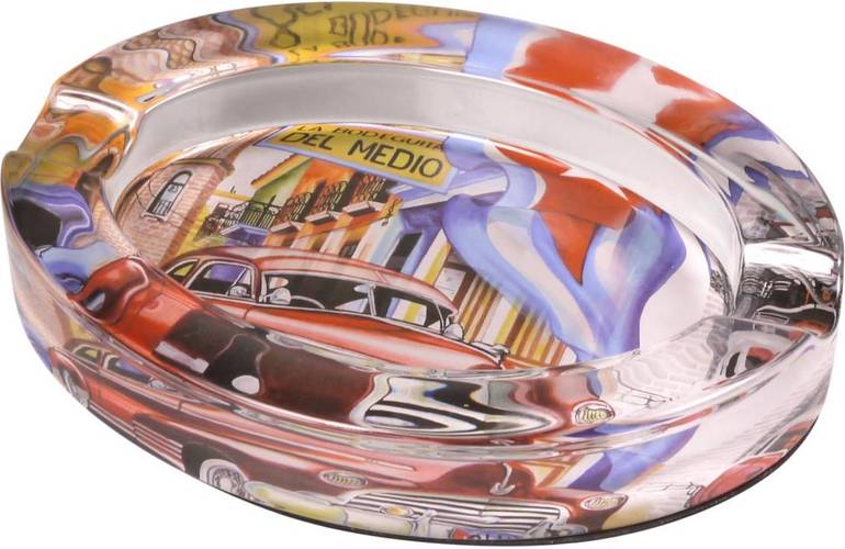 Zigarrenascher Glas oval mit Cuba Design Auto 2 Ablagen