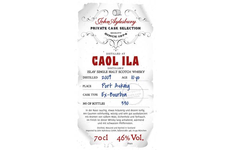 John Aylesbury Private Cask Selection Caol Ila 10 Jahre Single Malt Whisky 46% 0,70l
