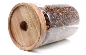 Tabaktopf mit Holzdeckel und Gummiring f&uuml;r 100gTabak