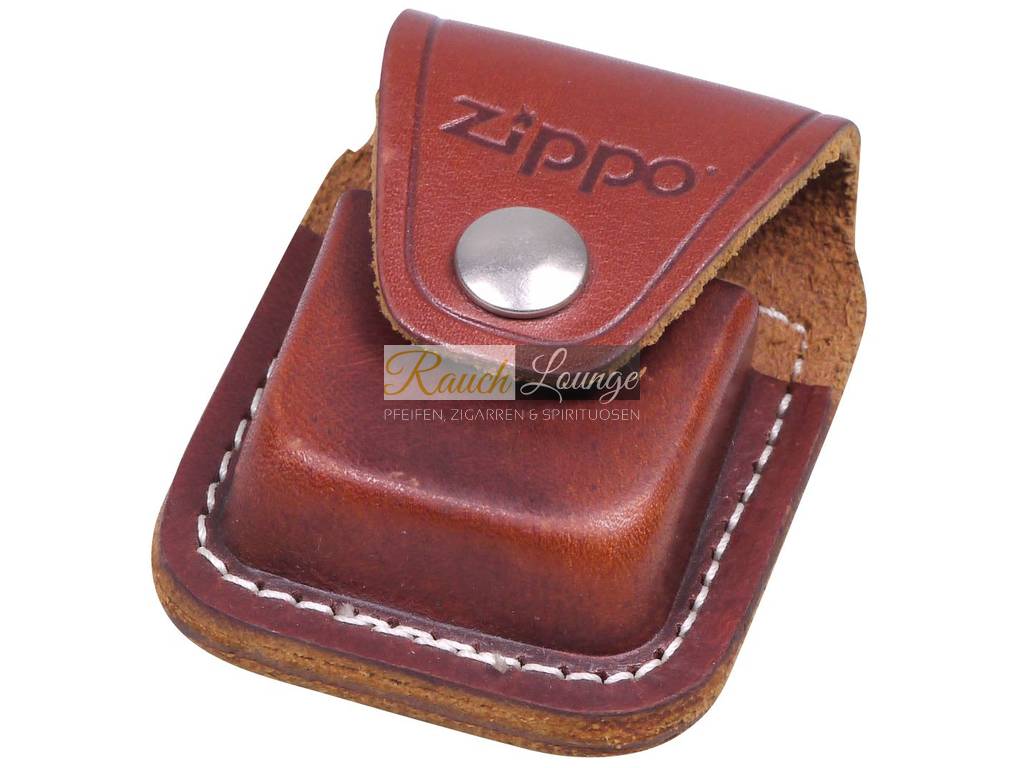 79035 Feuerzeugtasche Zippo aus Leder geprägt in cognacbraun mit Gürtelclip